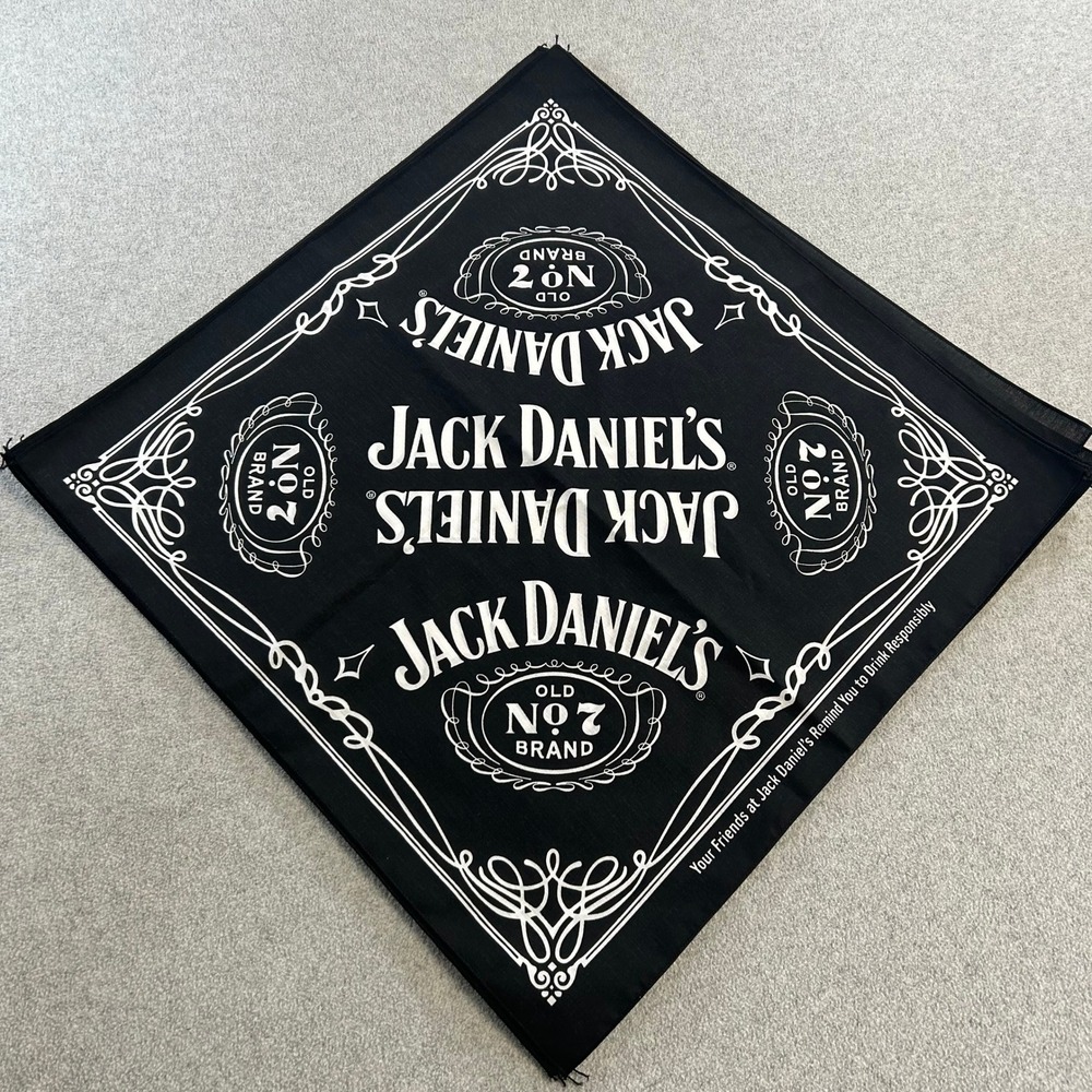 Jack Daniels Bandana Mens Womens OS Black Old No 7 Whiskey Biker Western Scarf